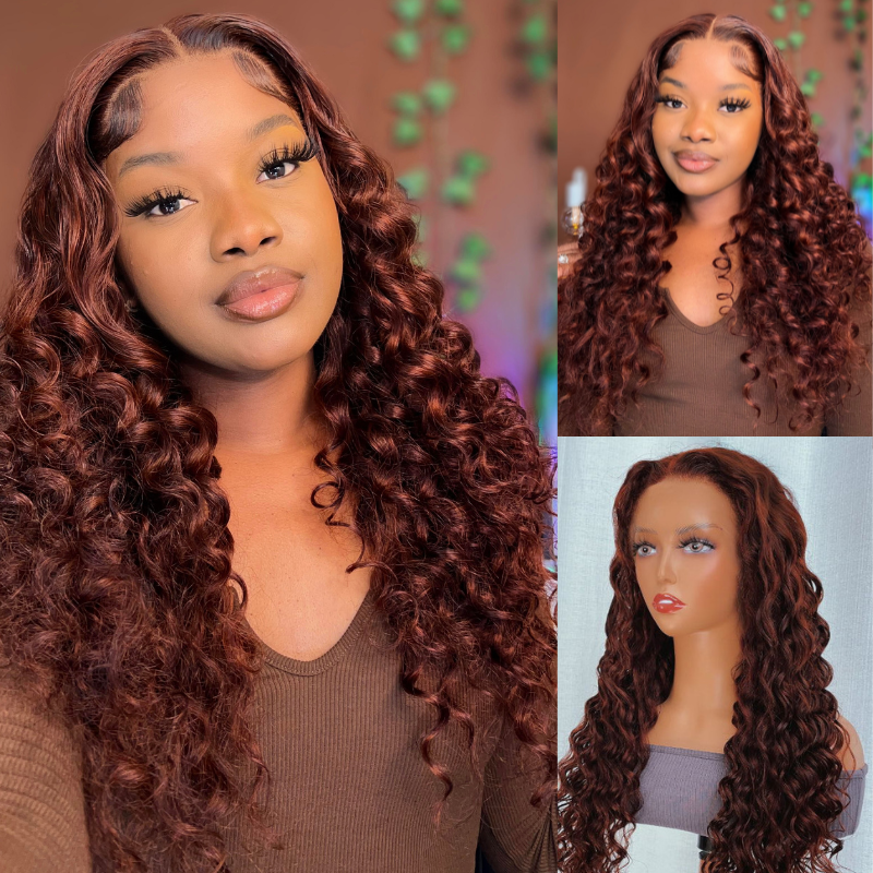 Flash Sale Sunber Reddish Brown Deep Wavy 13x4 Lace Front Wigs Autumn Breeze Human Hair Wigs