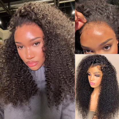 BOGO Sunber Kinky Curly Skin Melt Lace Front Wigs Natural Hairline Lace Closure Human Hair Wigs Pre Plucked