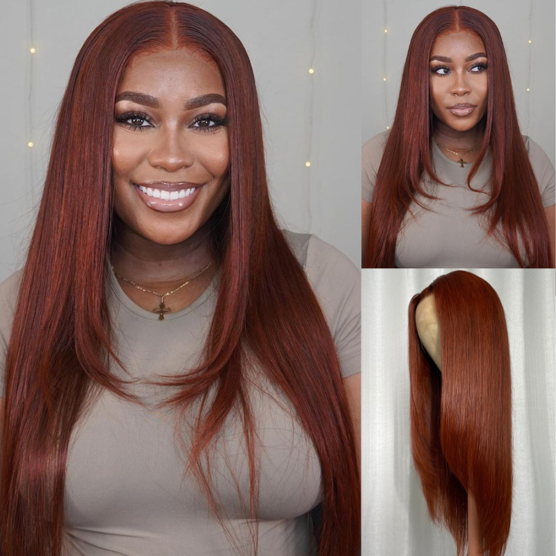 Sunber Reddish Brown Layered Cut 13x4 Lace Wig Human Hair Wig Pre-plucked