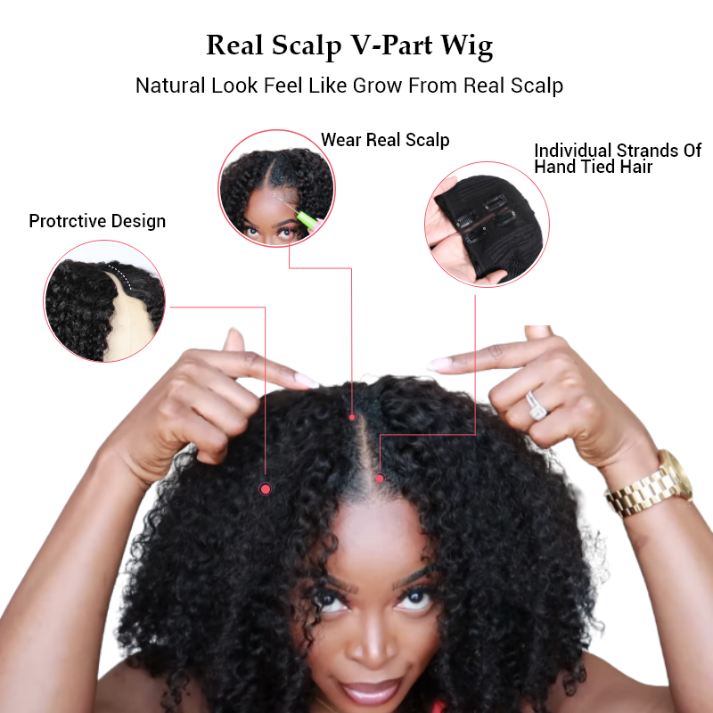 Sunber Kinky Curly V Part Wigs No Leave Out Upgrade U part Human Hair Wigs