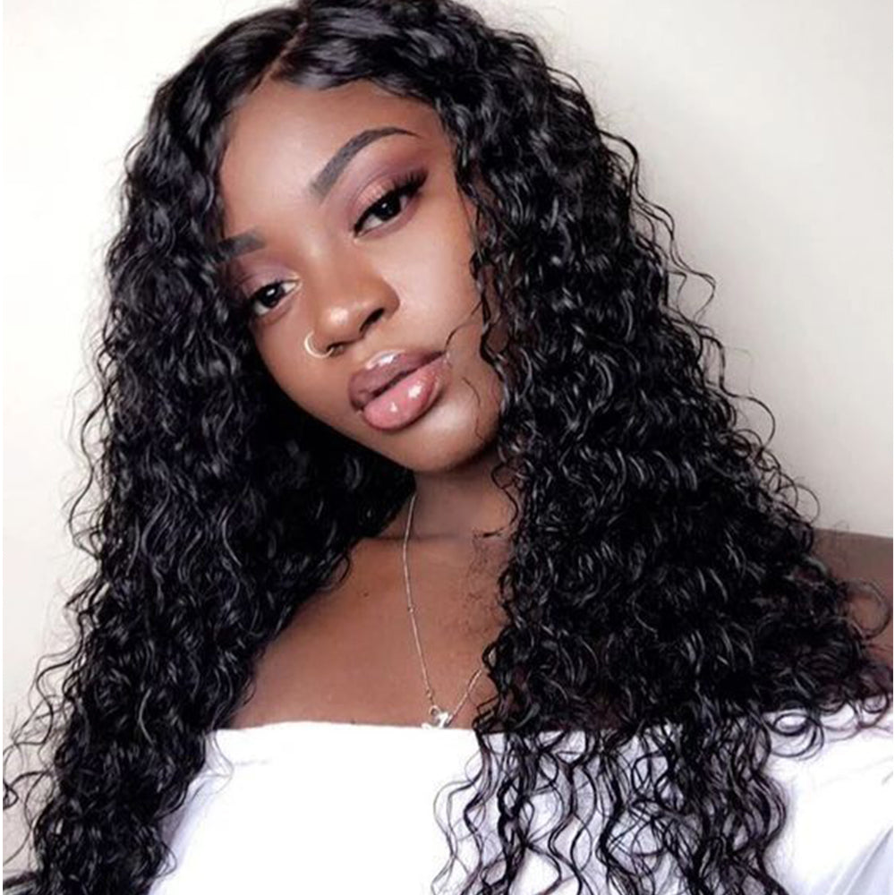 Sunber 9A Grade Water Wave Lace Front Human Hair Wigs Brazilian Natural Black Color 130% 150% Density Lace Frontal Wig