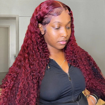 Sunber Flash Sale 2 Wigs Burgundy Curly Lace Part Wigs And Kinky Straight U Part Wig