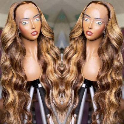 Sunber Ombre Blonde Highlight Brown Body Wave Wig Lace Front Human Hair Wigs