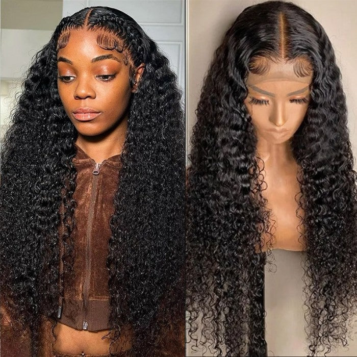 Flash Sale Sunber Jerry Curly  4 By 4 Lace Closure Human Hair Wigs 180% Density For Women