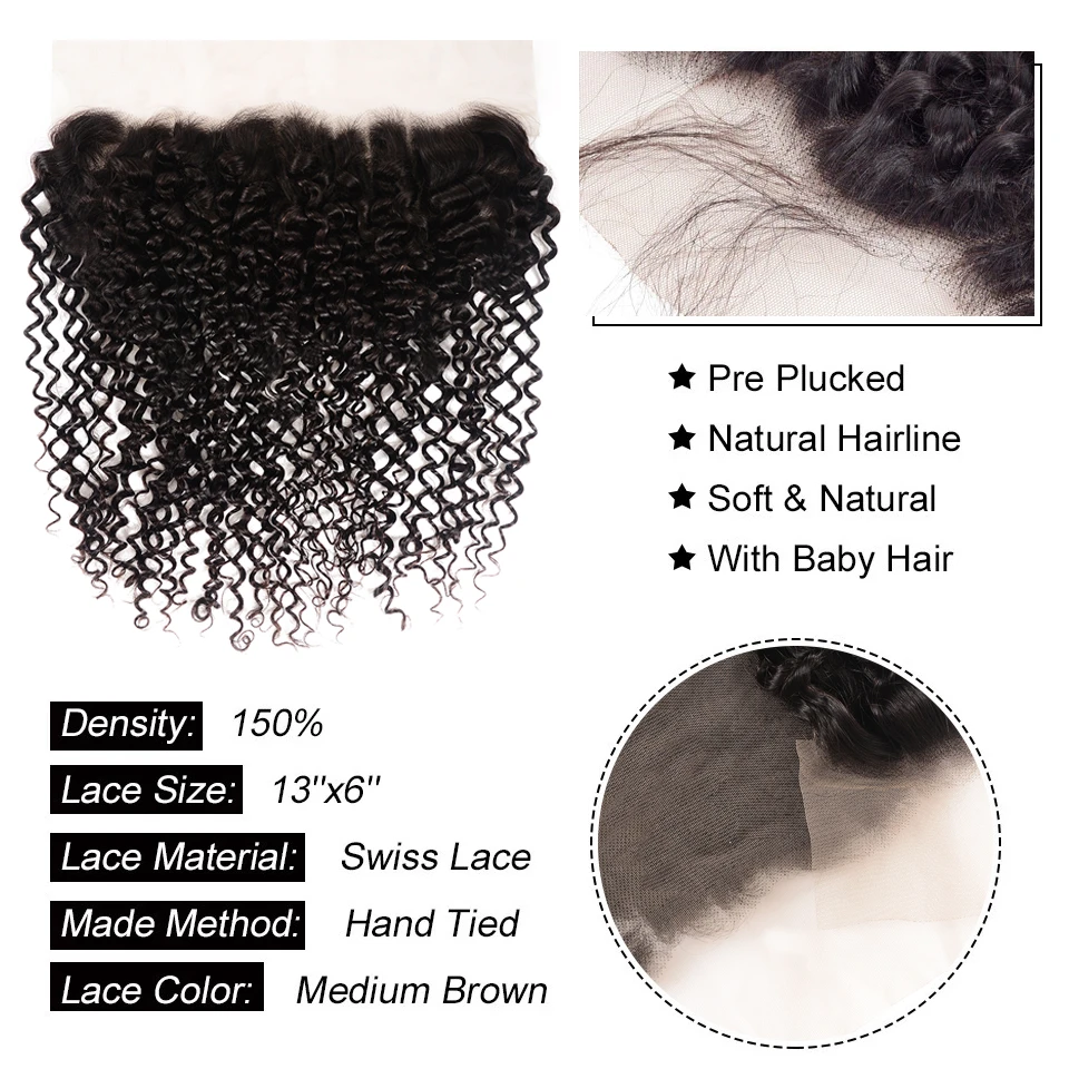 Sunber Hair Brazilian Human Curly Hair 13*6 Lace Closure Pre-Plucked With Baby Hair