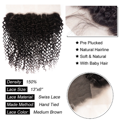 Sunber Hair Brazilian Human Curly Hair 13*6 Lace Closure Pre-Plucked With Baby Hair