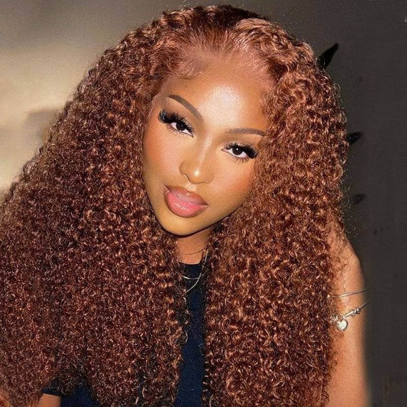 Flash Sale Sunber Reddish Brown Kinky Curly Wigs Glueless Human Hair Wigs