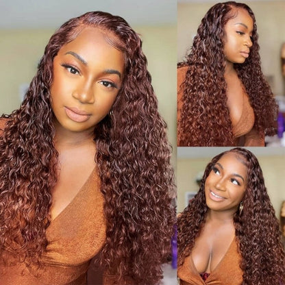 Buy Sunber Reddish Brown Wet And Wavy 13*4 Lace Front Wigs Get V Part Curly Wig Flash Sale