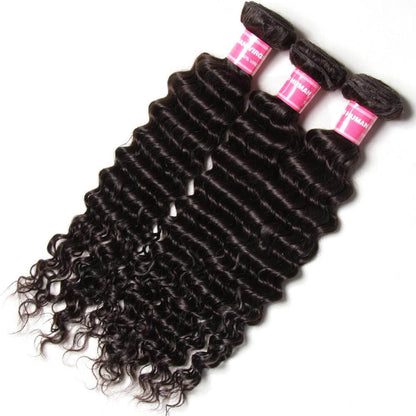 Peruvian Deep Wave Hair 3 Bundles With  4&quot;*4&quot; Lace Closure, Free Part, 100%  Human Hair - Sunberhair