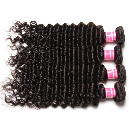 Peruvian Deep Wave Hair 3 Bundles With  4&quot;*4&quot; Lace Closure, Free Part, 100%  Human Hair - Sunberhair