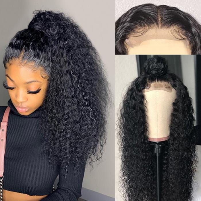 Flash Sale Sunber Jerry Curly  4 By 4 Lace Closure Human Hair Wigs 180% Density For Women