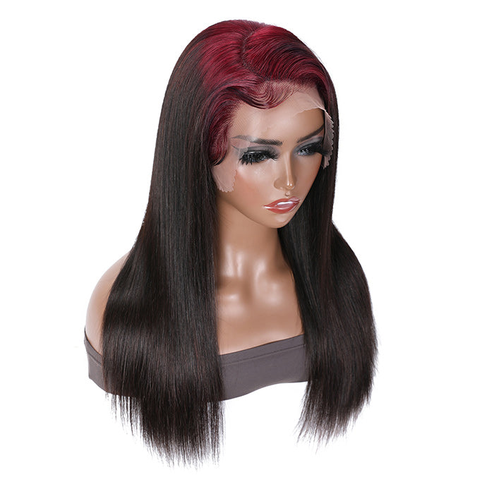 Sunber 13x4 Lace Frontal Skunk Stripe Sparkle Burgundy 99J Roots Straight Wigs Flash Sale