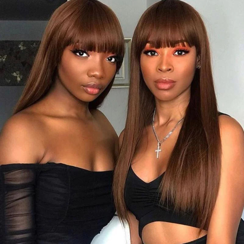 BOGO Sunber Chocolate Brown Layer Cut Straight Glueless Wigs Affordable Human Hair Wigs