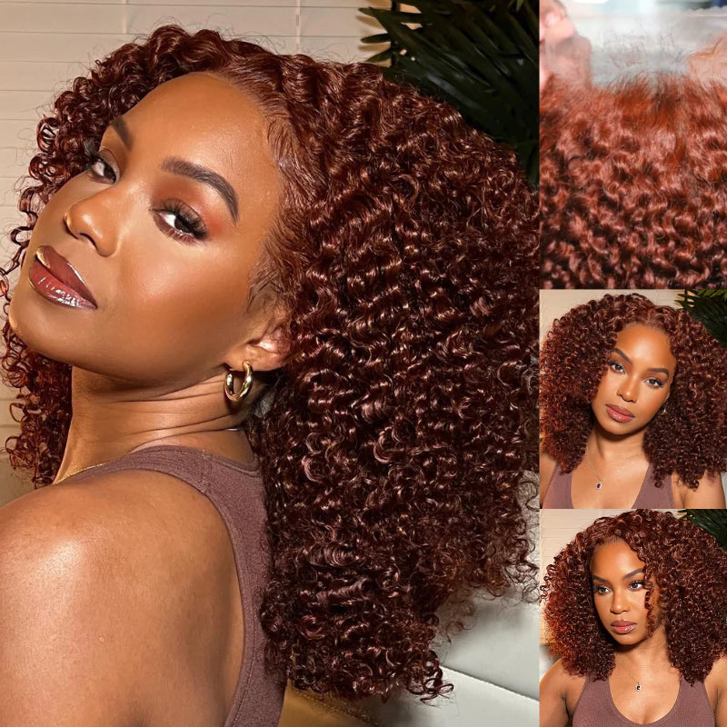 Flash Sale Sunber Reddish Brown Kinky Curly Wigs Glueless Human Hair Wigs