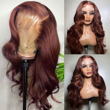 Flash Sale Sunber Kinky Straight Reddish Brown Lace Front Wig Dark Auburn Copper Color Human Hair Wigs