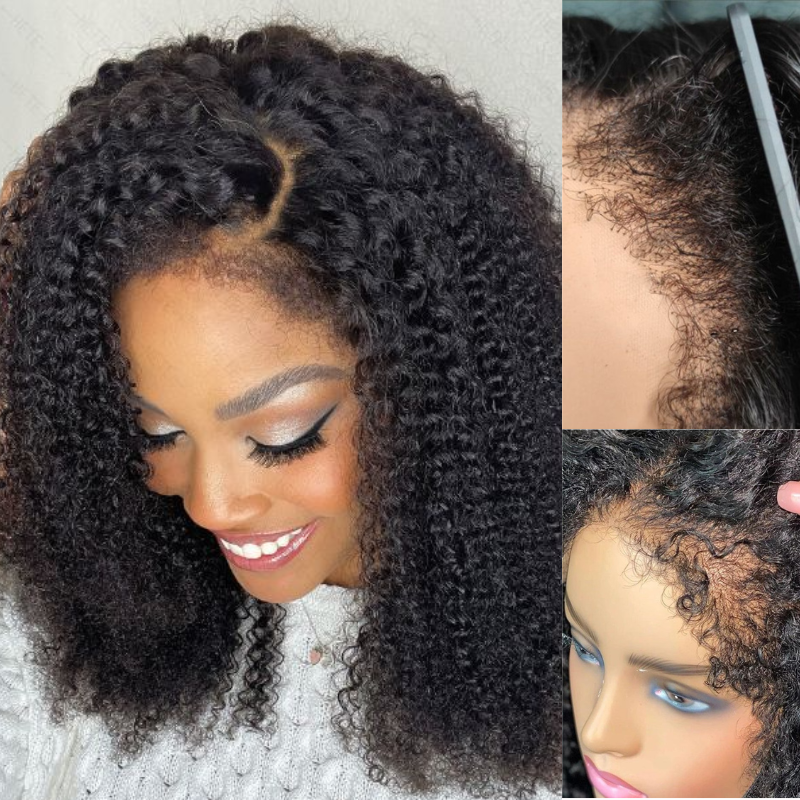 $90 Off Sunber 4C Kinky Edge Kinky Curly Skin Melt Lace Front Wigs Natural Hairline Lace Closure Human Hair Wigs Pre Plucked