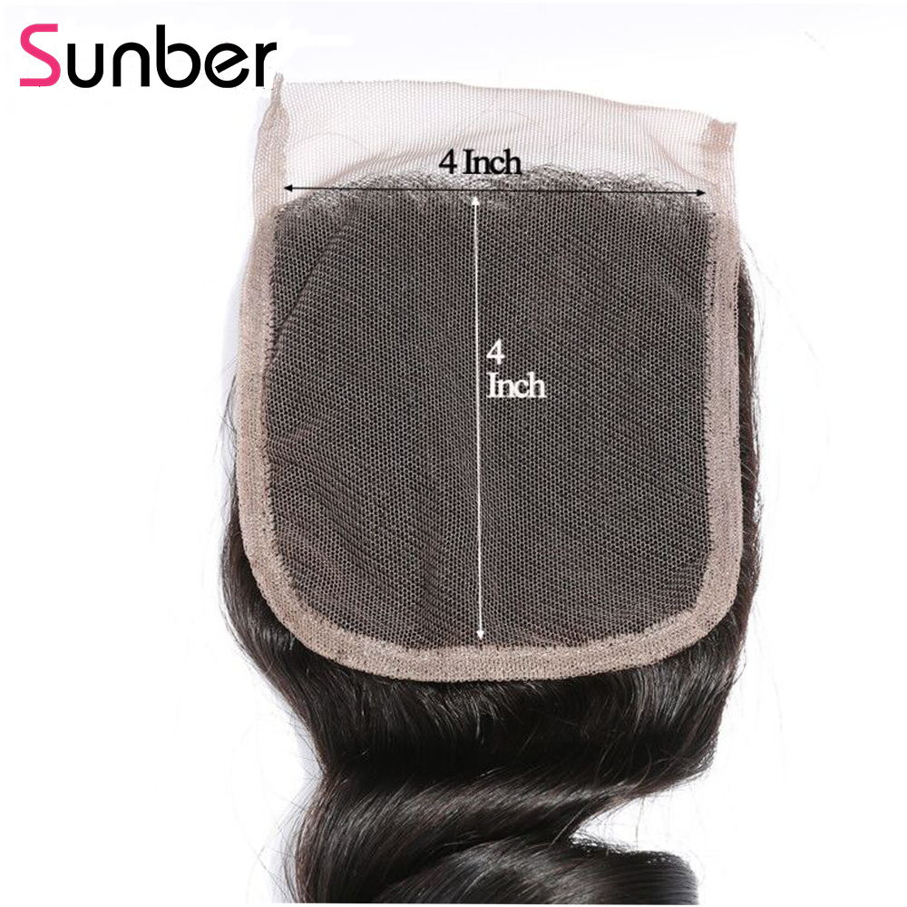 1PCS Virgin Loose Wave Hair 4*4  Lace Closures, 100% Cheap Peruvian/Malaysian/Brazilian Hair - Sunberhair