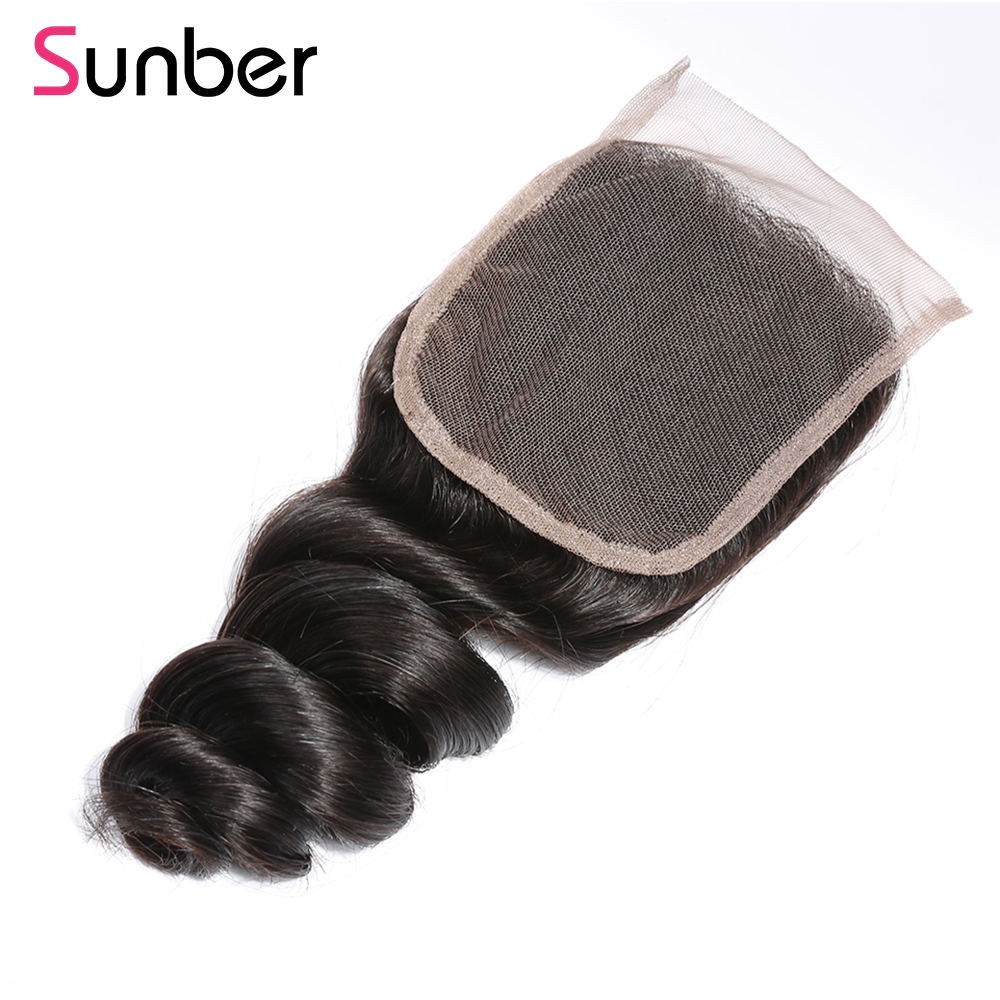 1PCS Virgin Loose Wave Hair 4*4  Lace Closures, 100% Cheap Peruvian/Malaysian/Brazilian Hair - Sunberhair