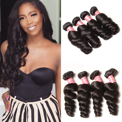 Sunber Hair Virgin Brazilian Loose Wave Hair 4 Bundles - 100% Unprocessed Human Bundle Deals