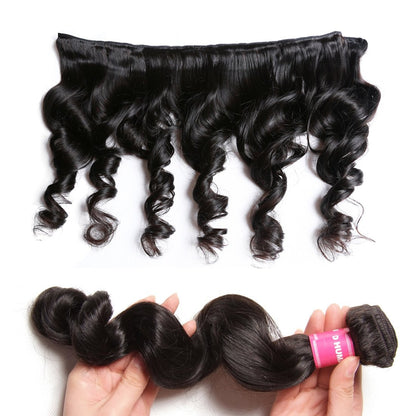 Peruvian Hair Loose Wave Hair Weaves 4 Bundles with Lace Closure, 100% Human Hair - Sunberhair