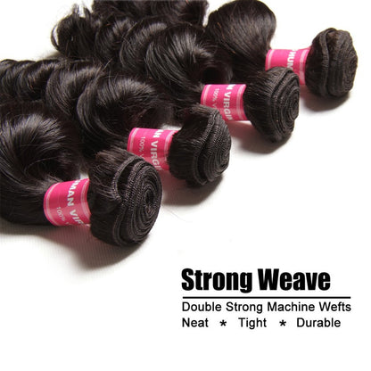 Brazilian Virgin Loose Wave Hair 3 Bundles with 4*4 Lace Closure, 100% 7A Virgin Hair Bundles - Sunberhair