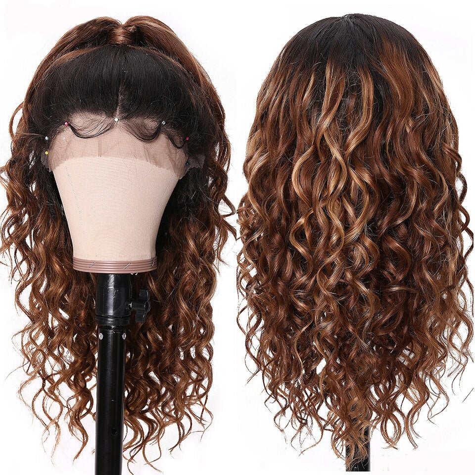 Sunber Ombre Deep Curly Human Hair Wig With Baby Hair Pre Plucked T1B/4/27 Ombre Curly Hair Lace Front Wig 150% Density