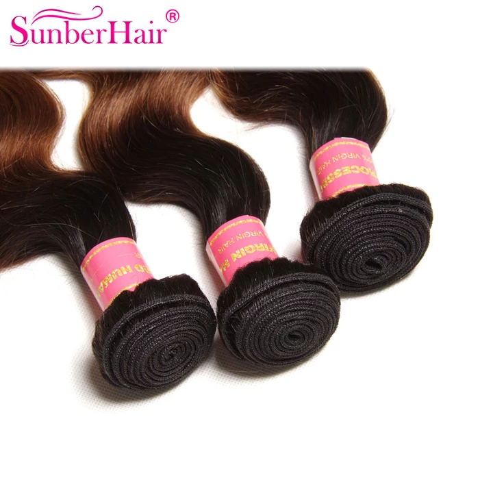 Sunber Hair Ombre Brazilian Body Wave Virgin Hair 3/4 Bundles T1B/4/27 Color 100% Human Hair Weave