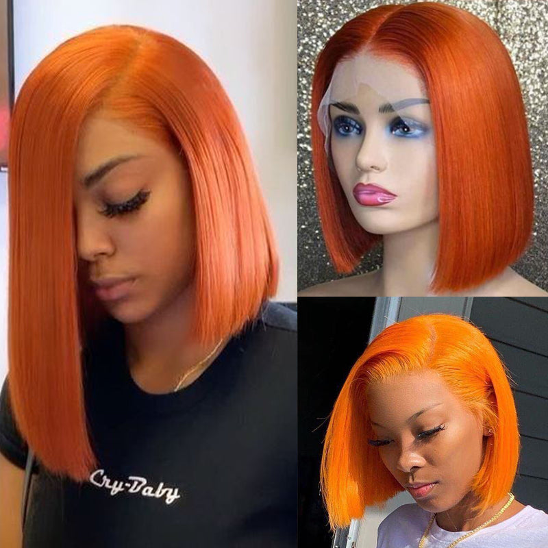 Sunber Hair Short Bob Wig 13*4 Lace Front Fanta Orange/ Peach Yellow Hair Wig Preplucked For Black Women