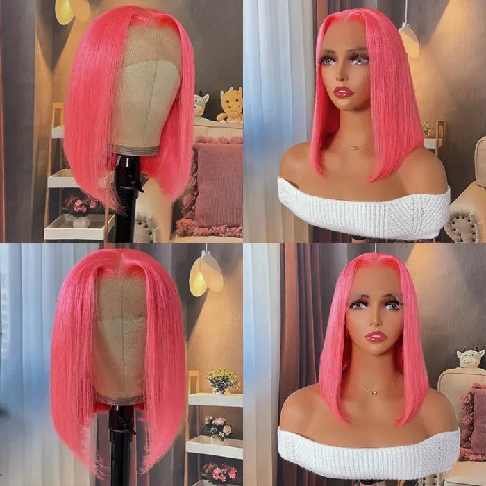 Flash Sale Sunber Pink Bob 13x4 Lace Front Straight Human Hair Wig