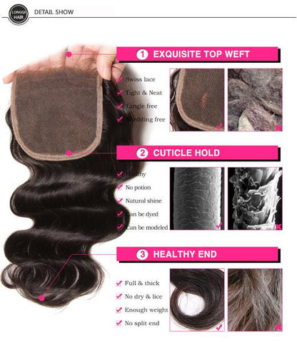 Virgin Malaysian Hair Body Wave 4 Bundles With 4*4 Lace Closure, Tangle Free, No Shedding - Sunberhair