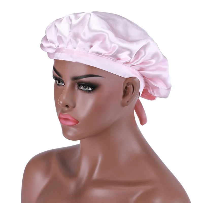 1100 Points Redeem Sunber Silk Sleep Caps For Women Adjustable Natural Night Cap For Hair Pink Color