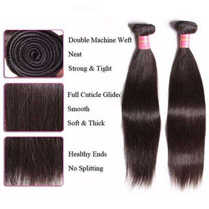 Brazilian Straight Hair 4 Bundles with 13*4 Lace Frontal, 7A Grade Virgin Hair - Sunberhair