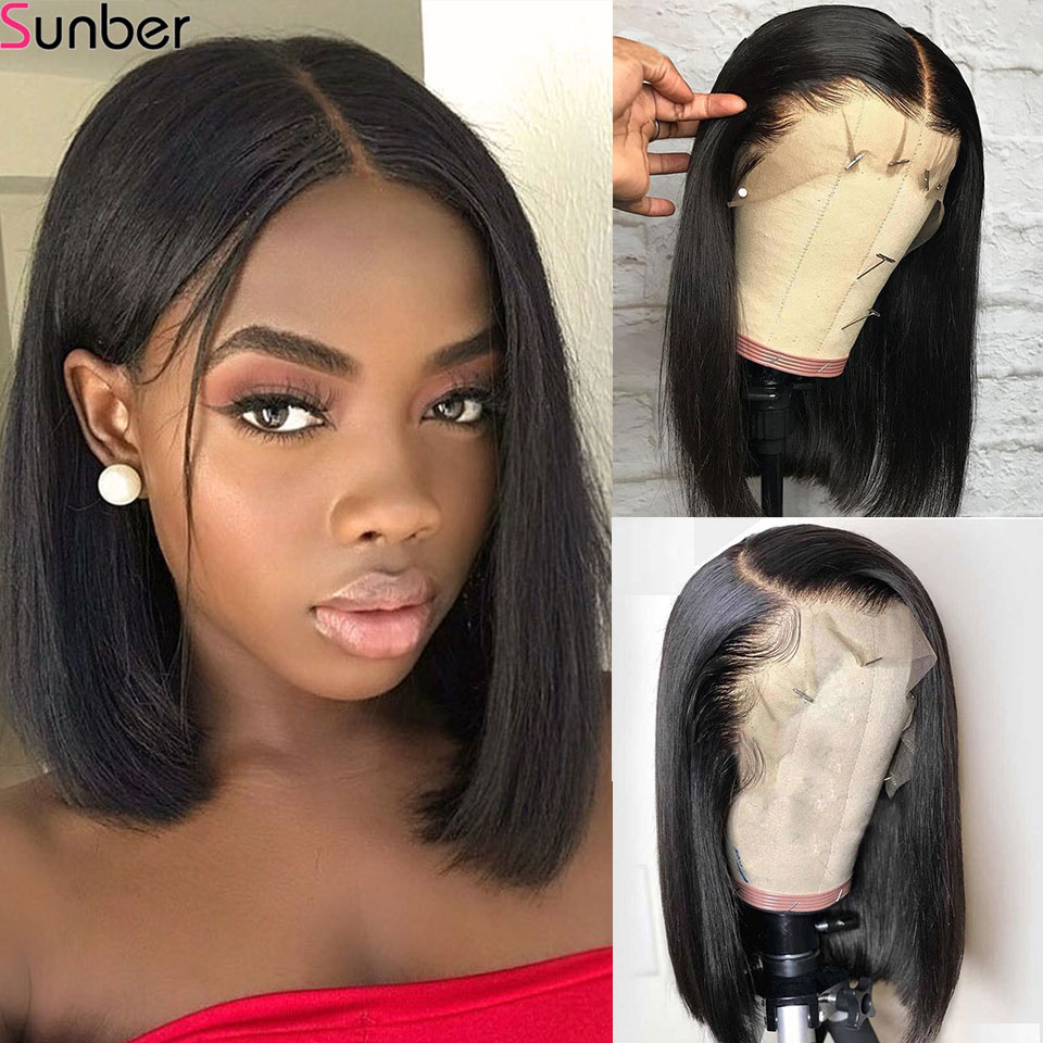 Sunber Short Bob Wigs Pre-Plucked Lace Front Wigs Virgin Human Hair Wigs 130% 150% Density