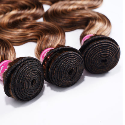 Sunber Hair Blonde Highlight Piano Color Body Wave Hair 4 Bundles Human Hair Weaves