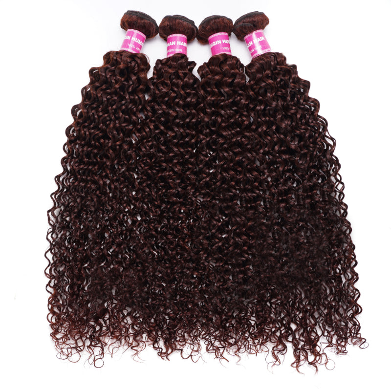 Sunber Hair Reddish Brown Jerry Curly 4 Bundles 100% Human Hair Bundle Deals