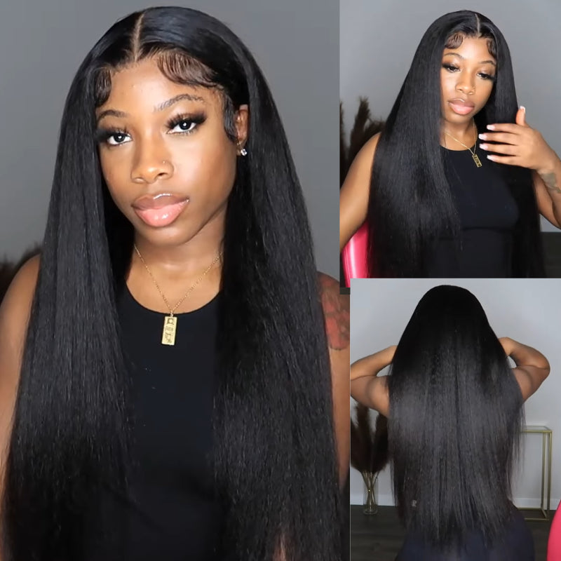 Flash Sale 4C Kinky Edge Kinky Straight Lace Wig 13X4 Pre-Everything Frontal Human Hair Wigs Yaki Straight Wigs With Baby Hair