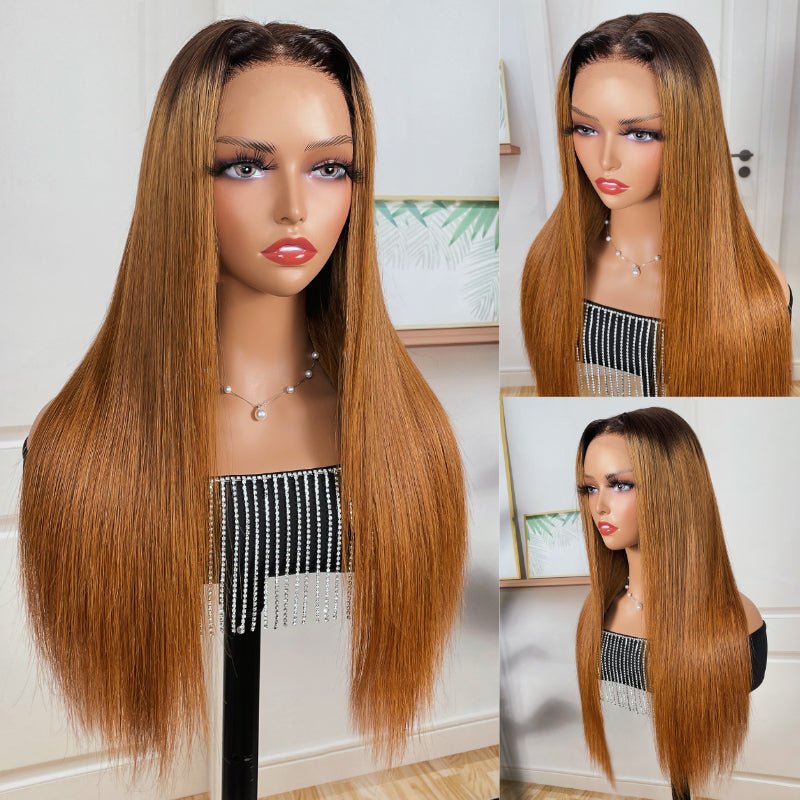 Sunber Ombre Light Auburn Straight 5x5 HD Lace Closure Wig With Pre-Plucked Hairline