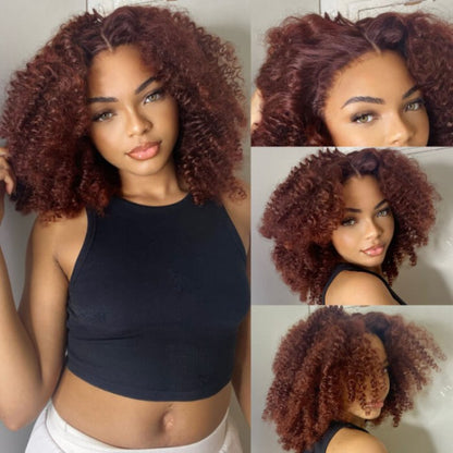 Sunber Reddish Brown Kinky Afro Puff Lace Front Wig With Natural Pre-Plucked Hairline