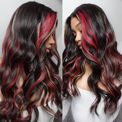 Black with Red &amp; Blonde Body Wave Lace Wig