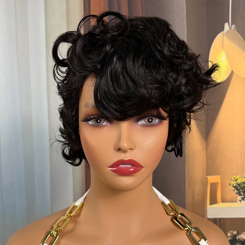 Flash Sale Sunber Glueless Curly Short Bob Wig With Bangs No Lace Human Hair Wigs