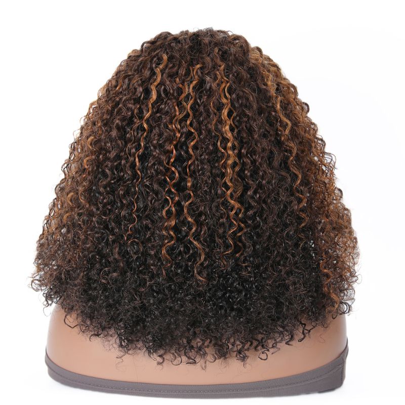 Sunber Jerry Curl Mix Brown Copper Red Color Lace Part Wig Human Hair