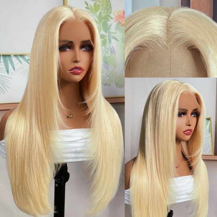 Flash Sale Sunber Blonde  13x4 Lace Front Layered Haircut Wig Straight Human Hair Wig