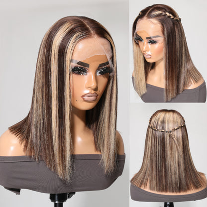 sunber brown bob wig with blonde highlights