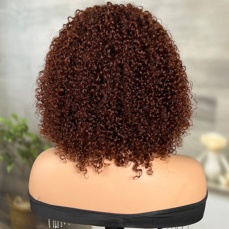 Sunber Reddish Brown Jerry curly Short Bob Wigs With Bang