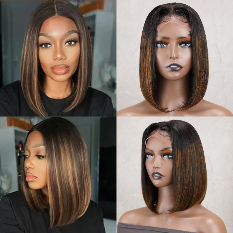 Flash Sale Sunber Balayage Highlight Silky Straight Lace Part Short Bob Wigs