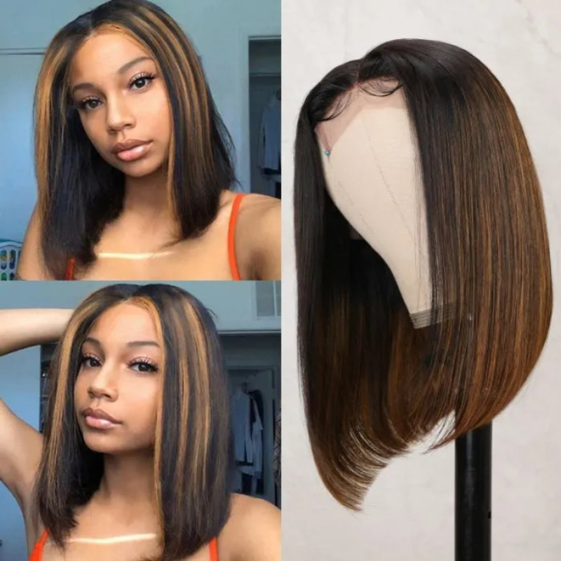 Flash Sale Sunber Balayage Highlight Silky Straight Lace Part Short Bob Wigs