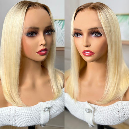 【180% Density】Flash Sale Sunber Blonde 13x4 Lace Front Straight Bob Wig With Dark Roots