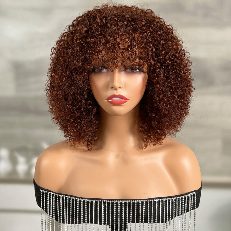 Sunber Bouncy Curl Short Bob Wigs With Bangs No Lace No Glue Human Hair Wigs