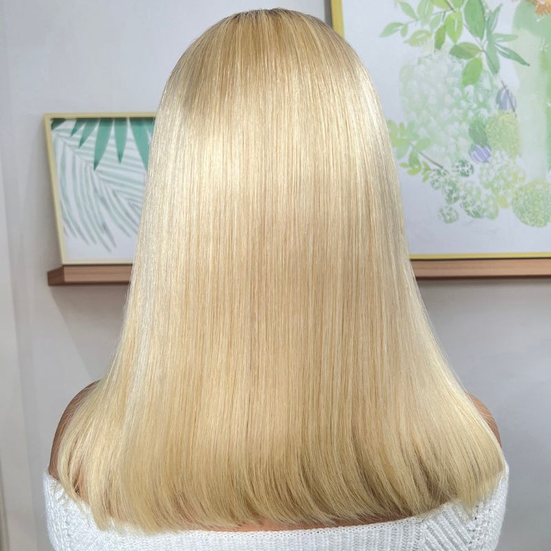 【180% Density】Flash Sale Sunber Blonde 13x4 Lace Front Straight Bob Wig With Dark Roots