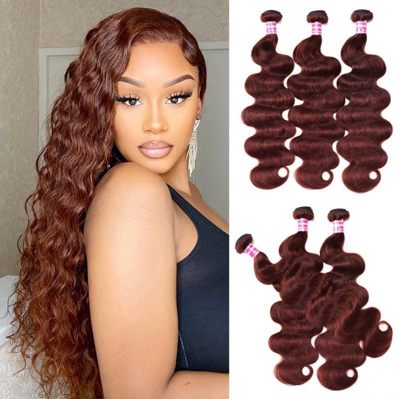 Sunber Hair Reddish Brown Body Wave 3 Bundles Human Hair Weave